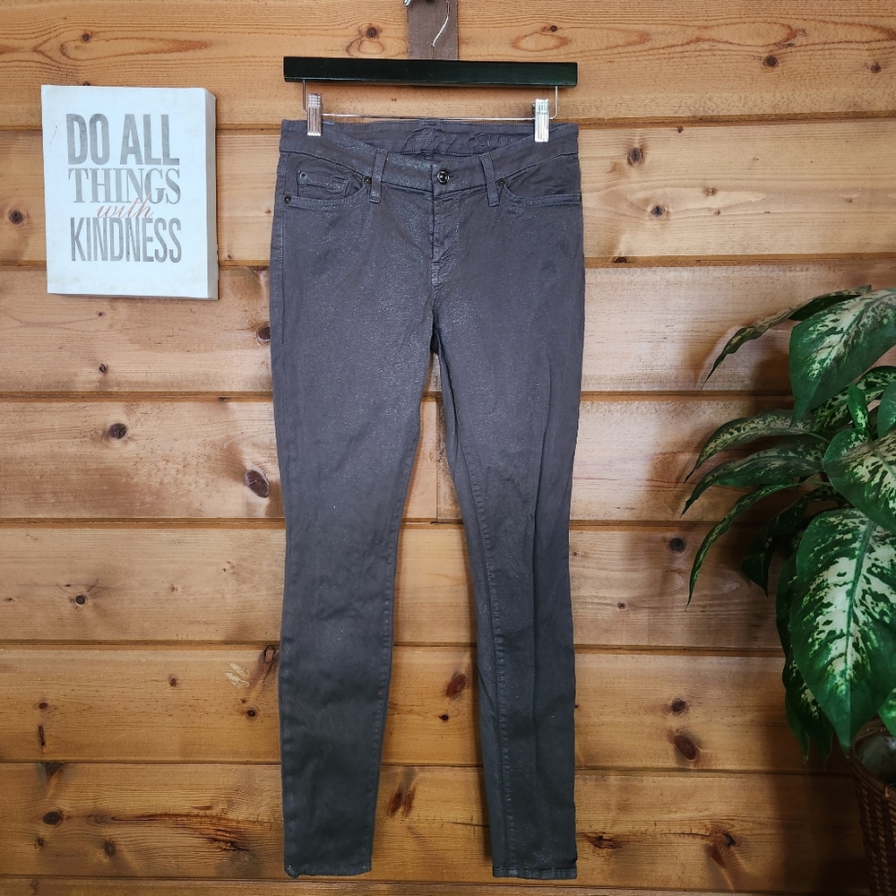 7 For All Mankind 7FAM The Skinny Stretch Gray Sparkle Glitter Jeans Sz 28 X 30"